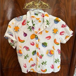 J.Crew Factory Linen Cotton Fruit Print Button Down Shirt Size S